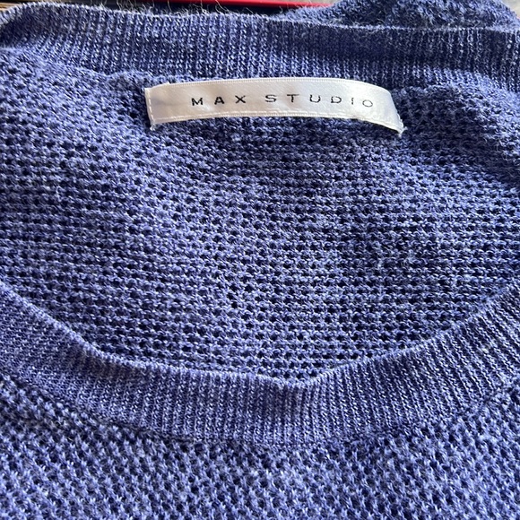 Periwinkle loose linen and cotton knit top with high/low hem and 1/2 sleeves - Picture 6 of 6